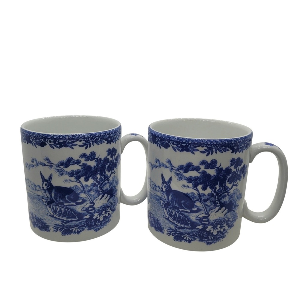 Spode Blue Room Collection Aesops Fables Mugs Set of‎ 2 Blue White England